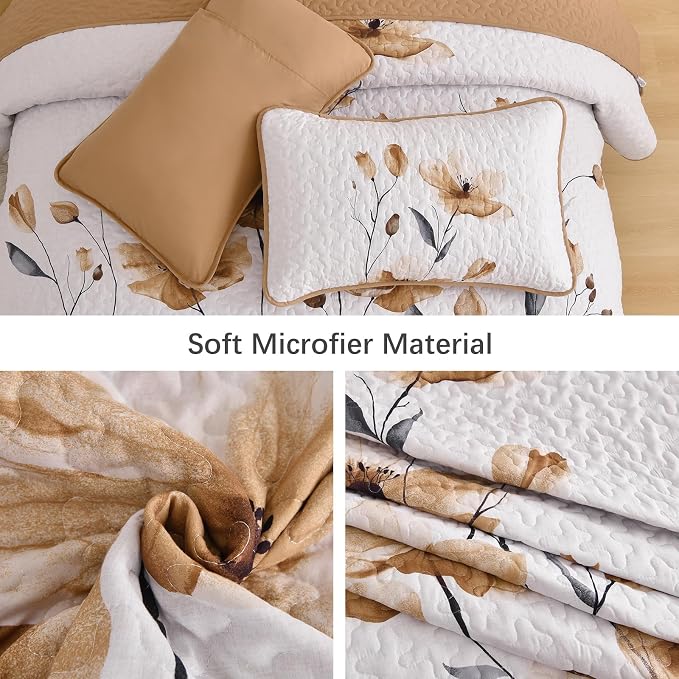 Mybedsoul King Size Quilt Set Brown, Reversible Polyester Coverlet Set - Image 4