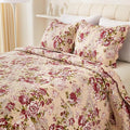 Cmfshape Summer Floral King Quilted Bedspread, Romantic Red Quilt Set, by cmfshape-quiltset