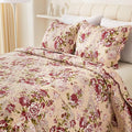 Cmfshape Summer Floral Queen Quilted Bedspread, Romantic Red Quilt Set by cmfshape-quiltset