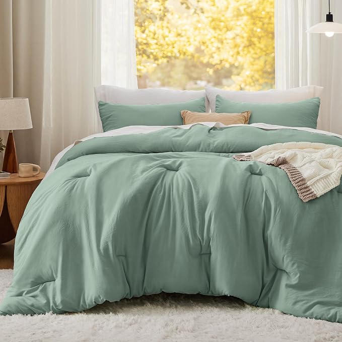 Bedsure Twin/Twin XL Comforter Set, Sage Green Soft Prewashed Bedding - Image 2