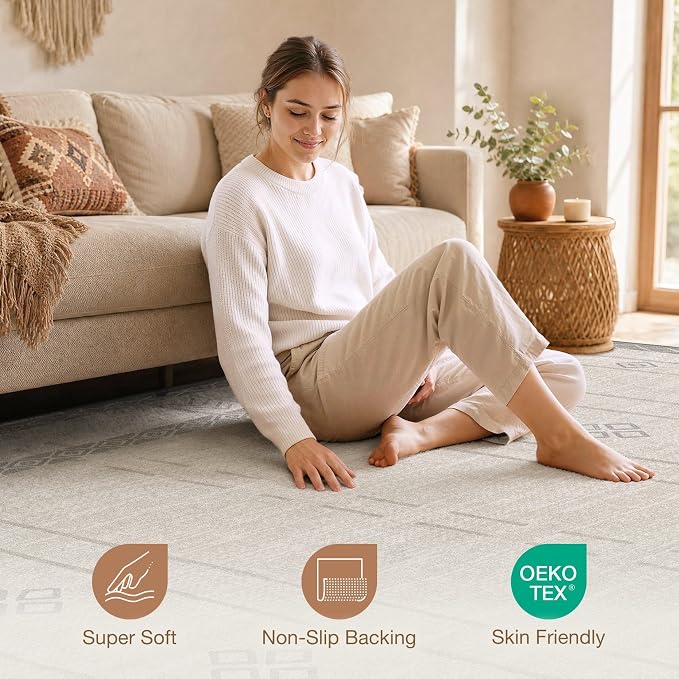 cotiled 6x9 Area Rugs for Living Room: Boho Washable Rug for Dining Room | - Image 4