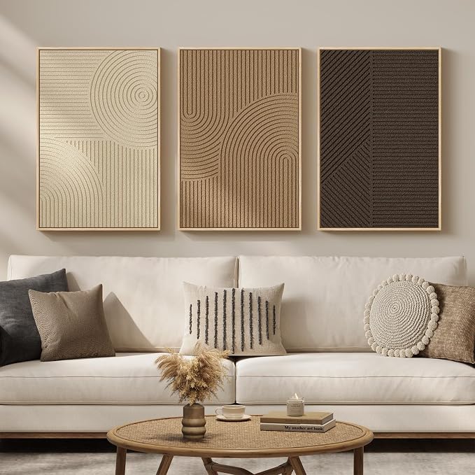 3D Textured Framed Boho Neutral Abstract Wall Art, 3 Piece Modern Minimalist - Image 2