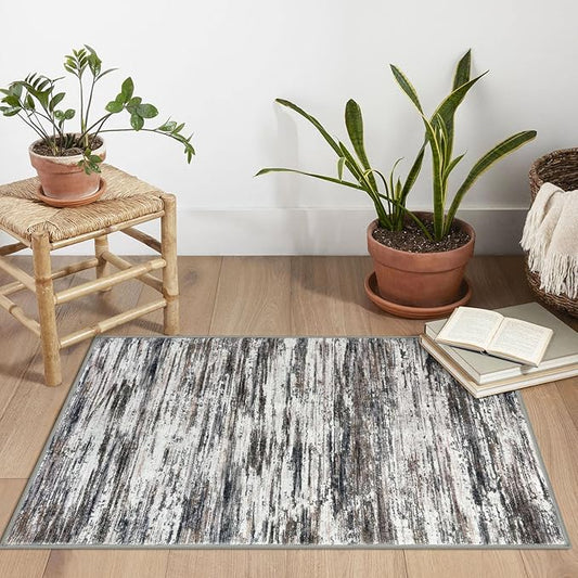 2x3 Modern Abstract Rug for Entryway, Grey Brown Super Soft Small Area Rug, Washable Non-Slip Kitchen Rugs, Low-Pile Mat for Kitchen, Bedside, Indoor Door Mat