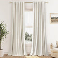 100% Blackout Linen Curtains for Bedroom 94 Inches Long Natural Cream Black Out by Guken