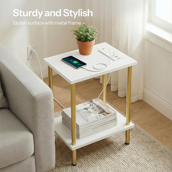 HOOBRO Side Table with Charging Station, End Table with USB Port and Outlet - Image 8
