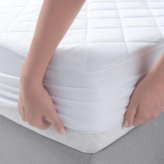 YATAS BEDDING Perle Quilted Fitted Mattress Protector, Machine Washable and Easy Care, Superior Protection and Comfort,100% Cotton Breathable top, White (White, Twin) - 39"x75" - 14" Deep Pocket