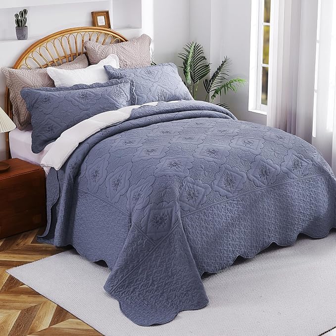 Cmfshape Oversized Floral Embroidery Quilt Set, 3 Pieces Super King Quilt - Image 9