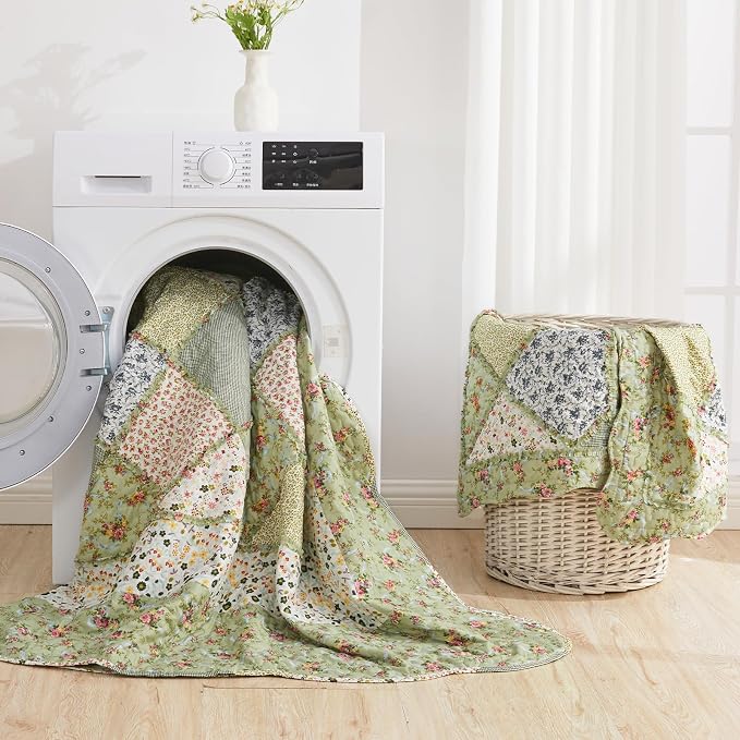Oversized King Quilt Set Green Floral Patchwork Alaska King Bedspreads Set | - Image 8