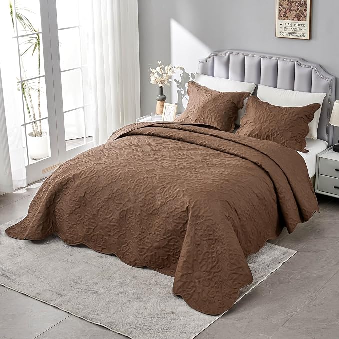 Kingnex Oversized King Bedspreads 128x120 Coffee | Lightweight, Extra Wide Quilt - Image 4