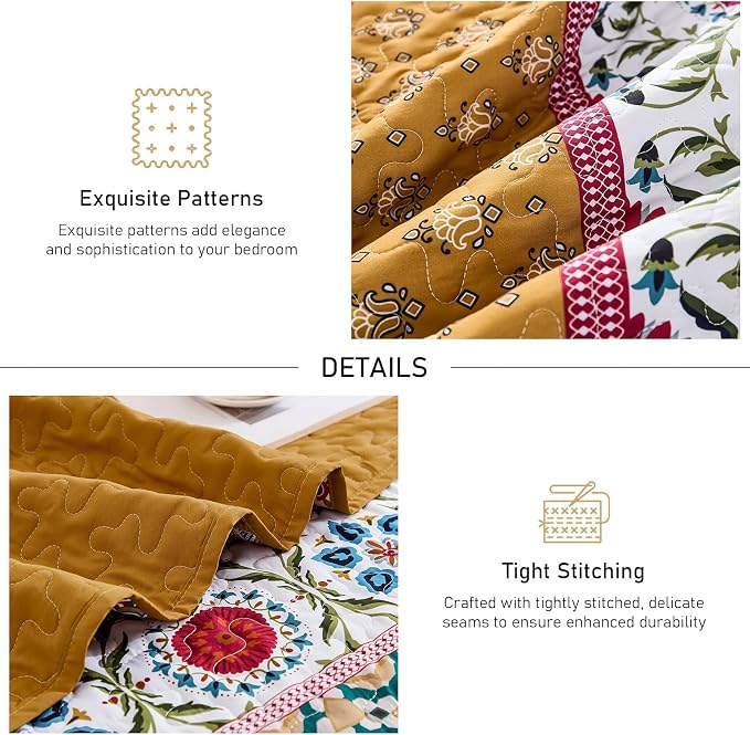 Yiran Boho Quilt Set King Size, Fall Tango Orange Patchwork Bedspreads | - Image 6