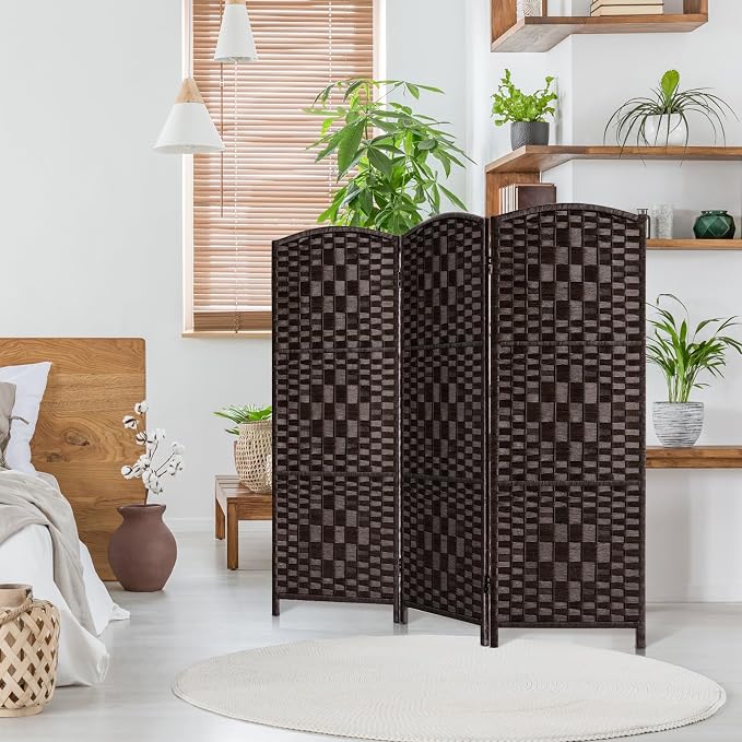 HALLYBEE Short Room Divider Folding Privacy Screens, 3 Panel Dark Mocha | by HALLYBEE