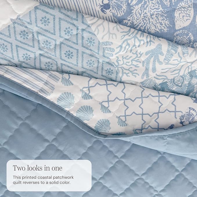 King Quilt Set-3 Pieces Soft Bedding Lightweight Floral Patchwork Coverlet | - Image 3