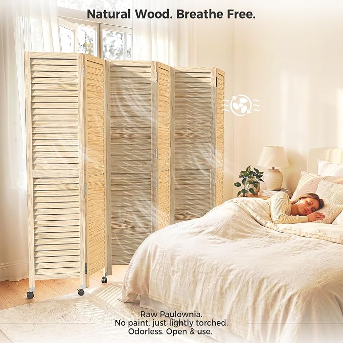 Amsleekey 67" H 6 Panel Wood Room Divider | Folding Privacy Screen, Lockable - Image 8