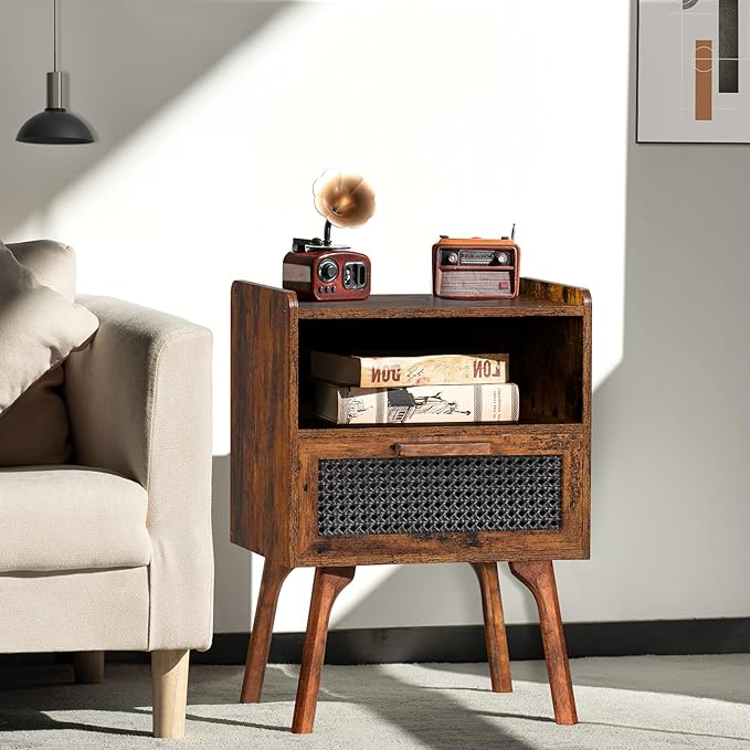 Lerliuo Rattan Nightstand, Boho Side Table - Image 4