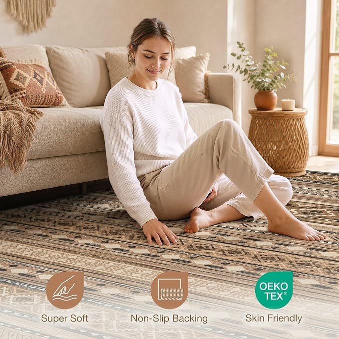 cotiled Boho 7x9 Area Rug for Living Room: Large Moroccan Washable Rug | Solve - Image 4