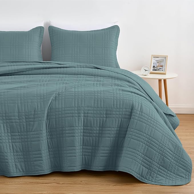 Chezmoi Collection Kingston King Size Bedspread Set, 3-Piece Blue Oversized - Image 2