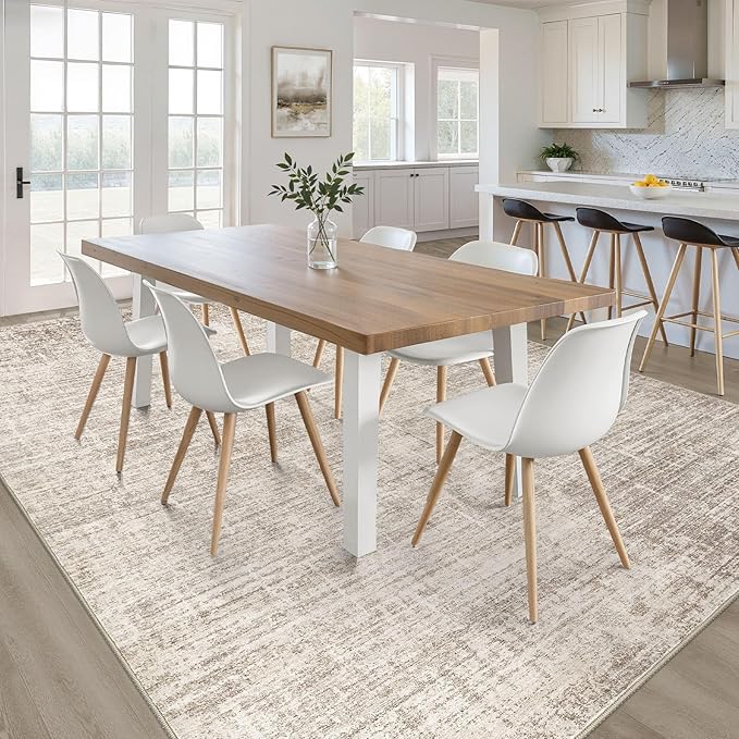 10x14 Area Rugs Living Room: Washable Large Neutral Brown Rug Abstract Soft Modern Stain Resistant Indoor Floor Non-Slip Carpet for Bedroom Nursery Kids Office Playroom Dining Room Under Table Home