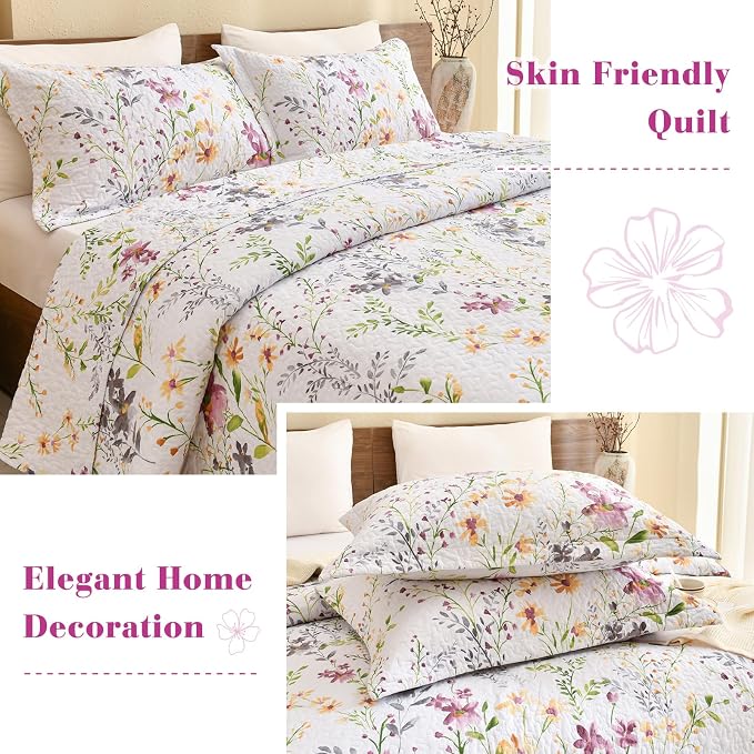 QSH 100% Cotton Floral Quilt Bedding Set 3Pcs - Image 6