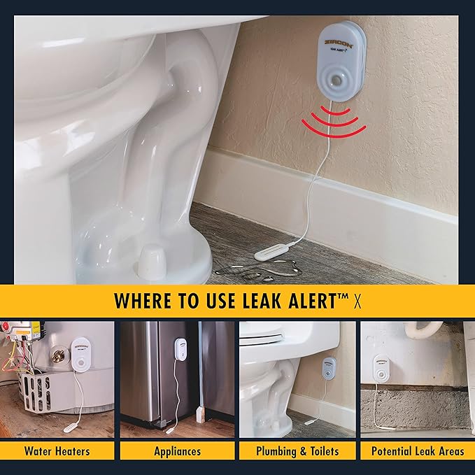 Zircon Leak Alert X – Smart Electronic Water Detector with 9.8 ft Cable – Email, Audio, & Visual Alerts, Battery Included,White