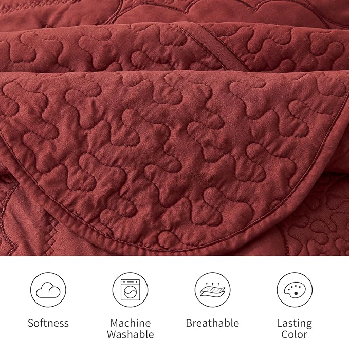 Cmfshape Floral Embroidery Quilt Set, 3 Pieces King Quilt Bedding Set, Classic - Image 6