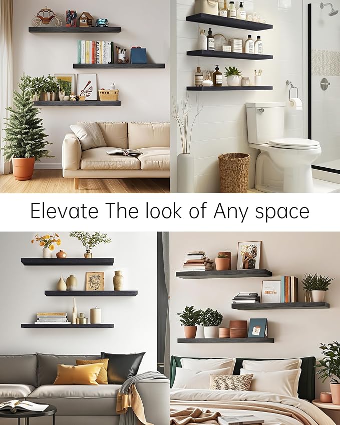 BAYKA Black Floating Shelves 35.4in, Wall Mounted - Image 7