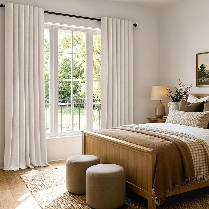 MIULEE 100% Blackout Linen Curtains 42 x 96 Inch Cream Beige 2 Panels | Thermal - Image 8
