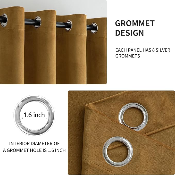 MIULEE Velvet Curtains Gold 52 x 90 Inch Length Set of 2 | Grommet Drapes - Image 2