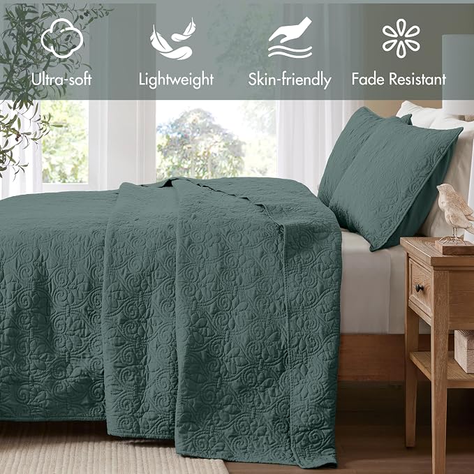 Madison Park King Quilt Bedding Set, Cottage-Inspired Damask, Classic Stitch - Image 2