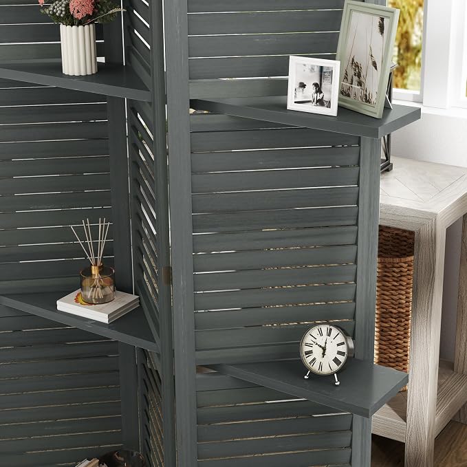 HOMCOM Room Divider with Shelves, 5 Panel, 3 Display Shelves, Folding Storage - Image 9