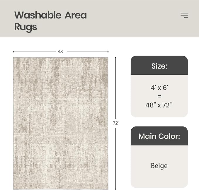 4x6 Area Rug for Entryway, Non Slip Washable Bedroom Rug, Stain Resistant Low - Image 2