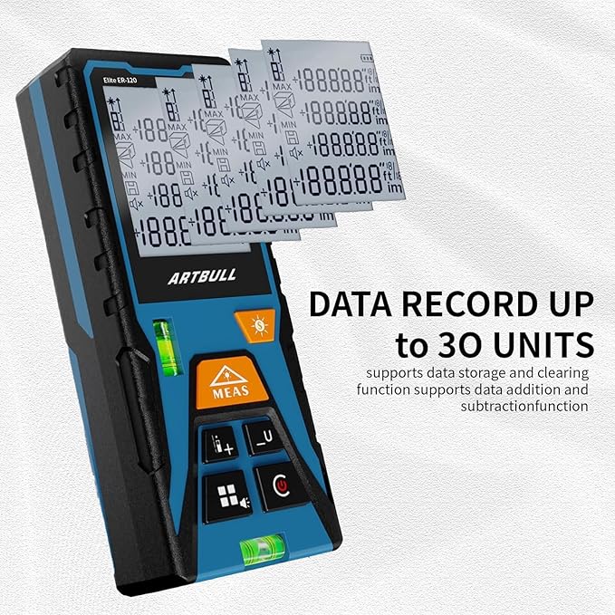 Laser Distance Meter 393ft – Digital Laser Measuring Tool with LCD Backlit Display, Area Volume Pythagorean, ±2mm Accuracy, Class II, Electronic Tape Measure for DIY Construction – AAA Battery Powered