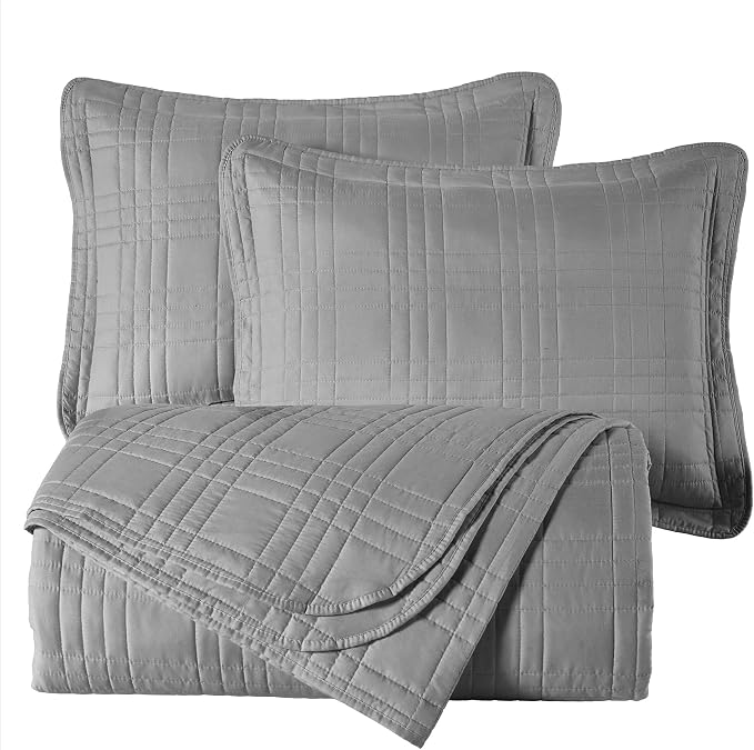 Chezmoi Collection Kingston King Size Bedspread Set, 3-Piece Gray Oversized - Image 9