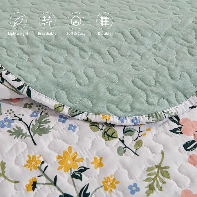 3-Piece King Size Quilt Set Lightweight Bedspread Coverlet 98''x106'' Garden - Image 5
