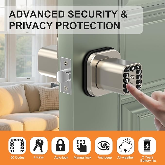 Richelock IU52 Double-Sided Keypad Door Lock, All-Weather, Fully Waterproof Keyless Entry with Dual-Sided Programmable Codes, Same Key Both Sides for Outdoor, Indoor, Gate & Fence