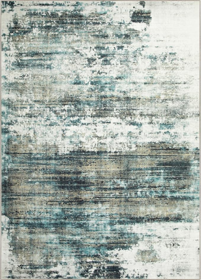 10x14 Area Rugs for Living Room: Washable Abstract Teal Green Carpet | Non-slip - Image 3