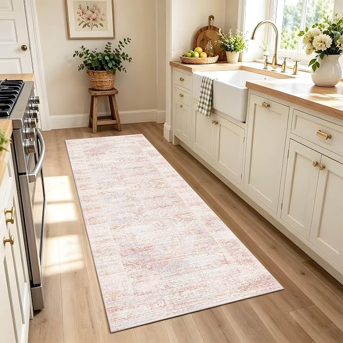 Latte&Fog Hallway 2x6 Runner Rug Non Slip Washable Pink Rugs by LatteFog