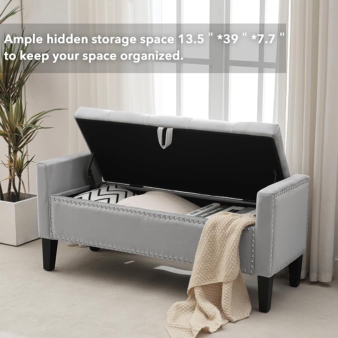 Velvet Storage Ottoman Bench, Modern Storage Bench - Image 8
