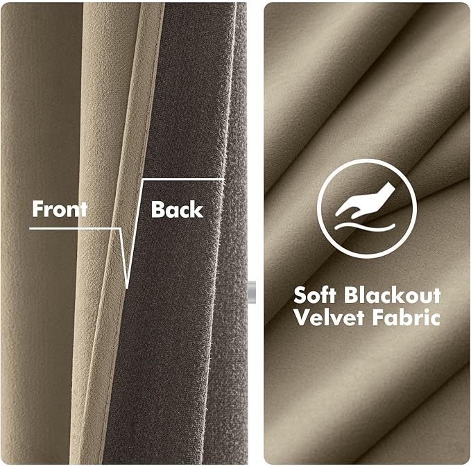 MIULEE Velvet Curtains Taupe 52 x 84 Inch Length Set of 2 | Grommet Drapes - Image 3