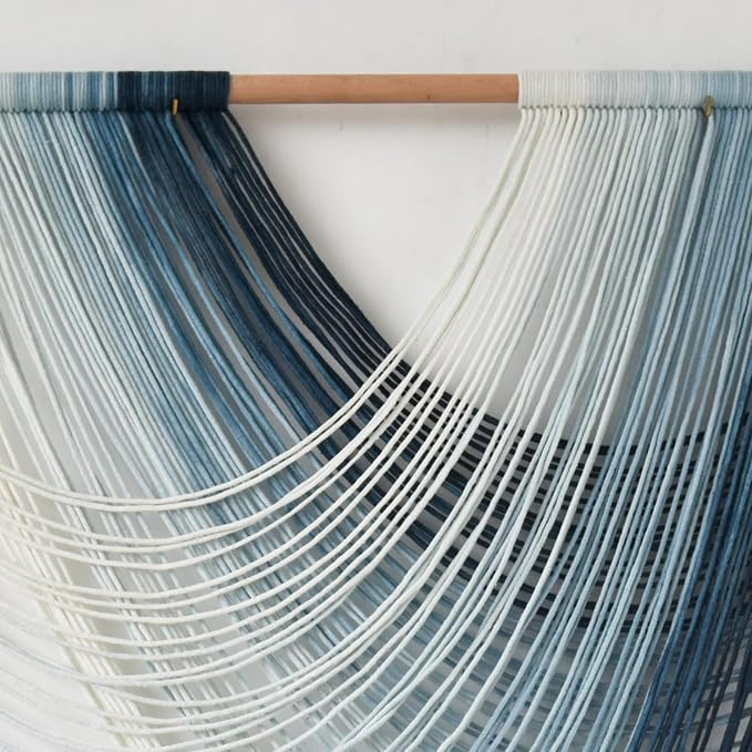 Macrame Wall Hanging Large handmade Navy Blue Ombre Fiber Art 57"W*39"L | - Image 6