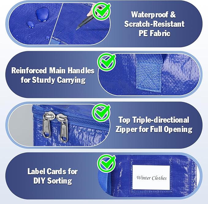 KYODOLED 8 Pack Blue Moving Bags, 24 Gal Large Storage Totes - Image 3