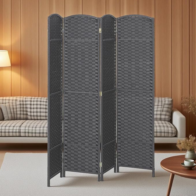 HOMCOM Room Divider 4 Panel Folding Privacy Screen 5.6' Tall Beige | - Image 8