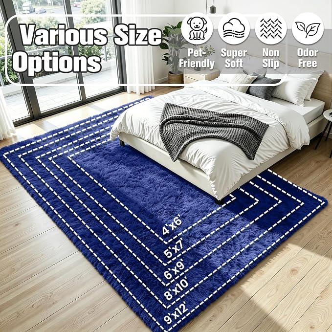 6x9 Fluffy Area Rug for Living Room: Soft Non-Slip Blue Shag Bedroom Carpet | - Image 8