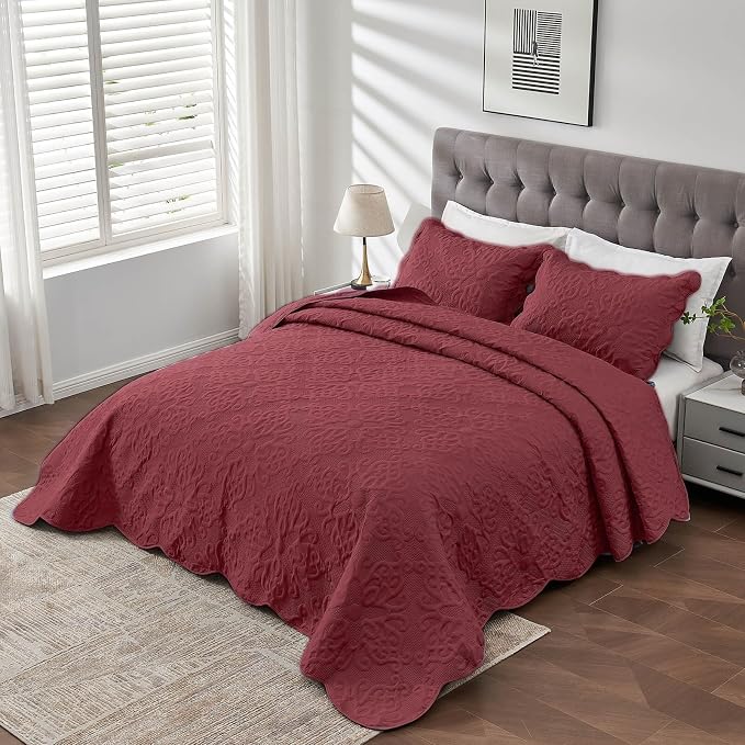 Kingnex Oversized King Bedspreads 128x120 Burgundy | Lightweight, Extra Wide - Image 2