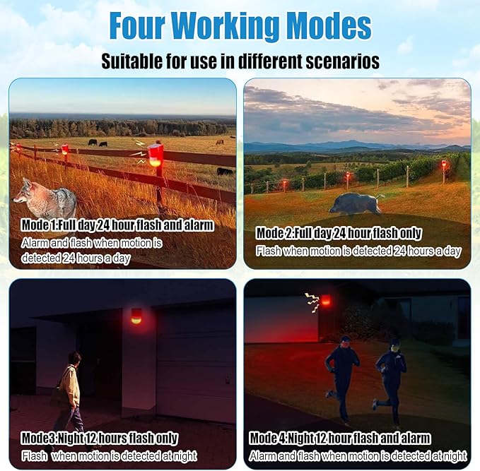Qualirey 12 Pack Solar Sound and Light Alarm Motion Sensor 129db Outdoor Security Siren Waterproof Motion Activated Detector Alarm 6 LEDs Flash Warning Strobe System for Home, Farm (Red)