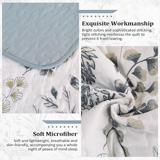 Anibedding Floral Queen Quilt Set, 3 Pieces Botanical Parrten Bedspread | Soft - Image 4