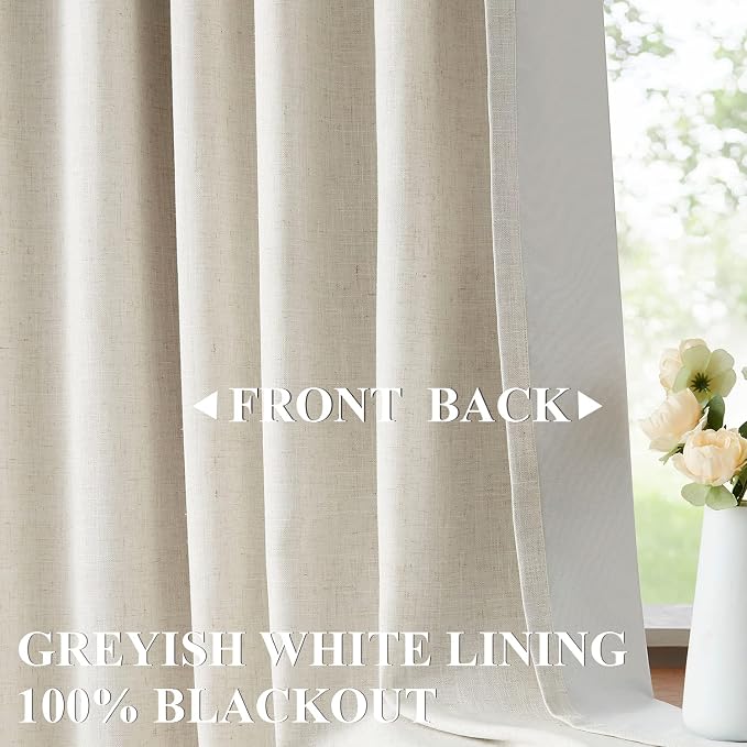 Vision Home Natural Full Blackout Curtains Linen Blended Darkening Window - Image 2