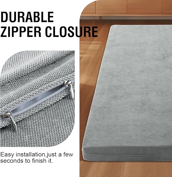 H.VERSAILTEX Twin Size Armless Futon Mattress Covers for Traditional Japanese Futon Mattress Soft Chenille Couch Slipcovers Floor Mats Sofa Protector Zippered Sleeper Sofa Cover,Dove