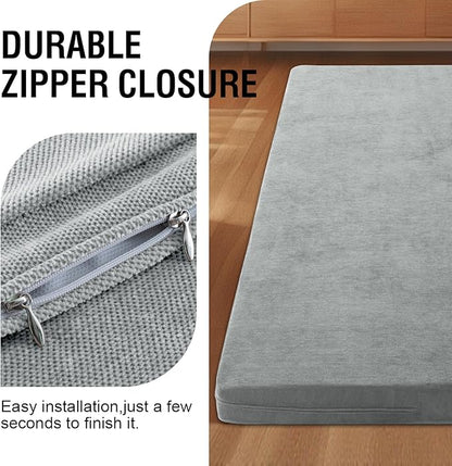 H.VERSAILTEX Twin Size Armless Futon Mattress Covers for Traditional Japanese Futon Mattress Soft Chenille Couch Slipcovers Floor Mats Sofa Protector Zippered Sleeper Sofa Cover,Dove