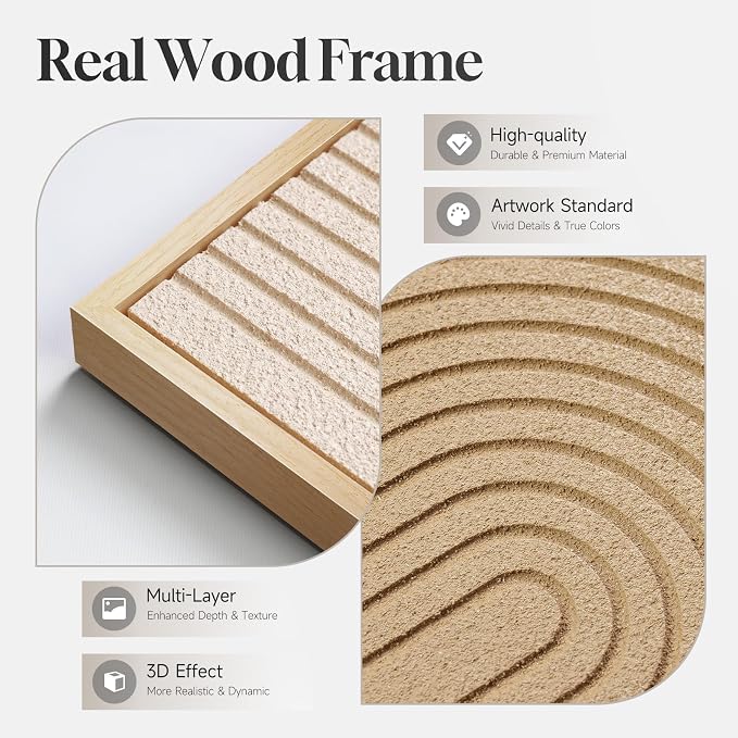 Large 3D Textured Framed Neutral Abstract Wall Art Set, 3 Piece 24x36 In | - Image 3