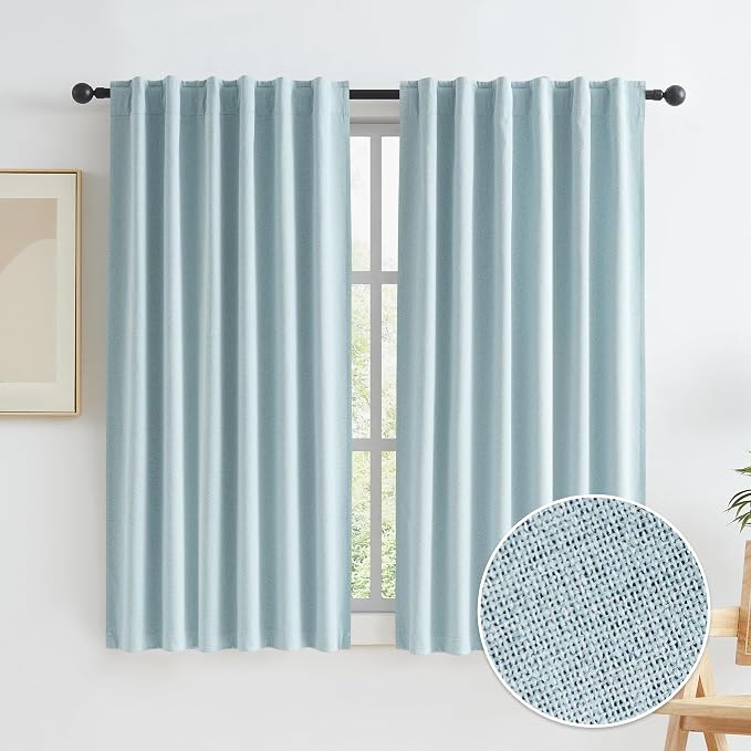 Short Blackout Curtains Light Blue by KEQIAOSUOCAI